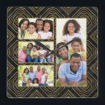 Art Deco Black Gold Add Your Family Photo Collage Quadratische Wanduhr<br><div class="desc">Gold and black instagram style extended family photo collage art deco pattern. There are 4 photos you can change out to your own family photos. Three of them are landscape style making them perfect for extended family photos. Black and gold 1920s,  roaring 20s art deco Gatsby design.</div>
