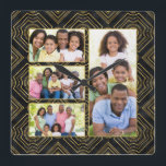 Art Deco Black Gold Add Your Family Photo Collage Quadratische Wanduhr<br><div class="desc">Gold and black instagram style extended family photo collage art deco pattern. There are 4 photos you can change out to your own family photos. Three of them are landscape style making them perfect for extended family photos. Black and gold 1920s,  roaring 20s art deco Gatsby design.</div>