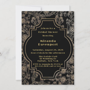 Art Deco Black Gold Blume Brautparty Einladung