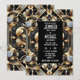 Art Deco Black & Gold Diamond Wedding Invitations
