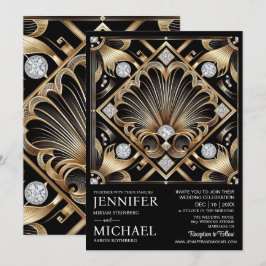 Art Deco Black & Gold Diamond Wedding Invitations 