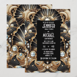 Art Deco Black & Gold Diamond Wedding Invitations