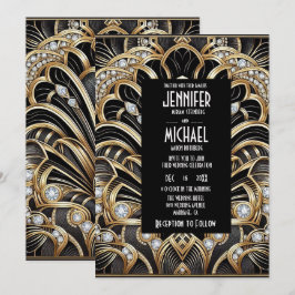 Art Deco Black & Gold Diamond Wedding Invitations