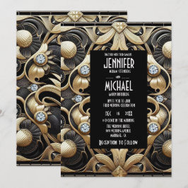Art Deco Black & Gold Diamond Wedding Invitations