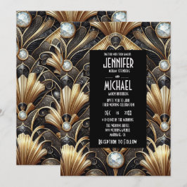 Art Deco Black & Gold Diamond Wedding Invitations