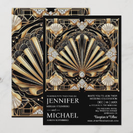 Art Deco Black & Gold Diamond Wedding Invitations 