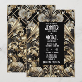 Art Deco Black & Gold Diamond Wedding Invitations