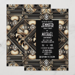 Art Deco Black & Gold Diamond Wedding Invitations