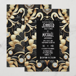 Art Deco Black & Gold Diamond Wedding Invitations
