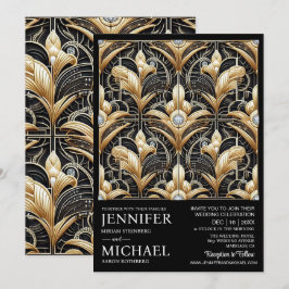 Art Deco Black & Gold Diamond Wedding Invitations 