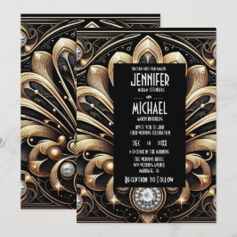 Art Deco Black & Gold Diamond Wedding Invitations