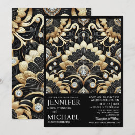 Art Deco Black & Gold Diamond Wedding Invitations 