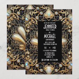 Art Deco Black & Gold Diamond Wedding Invitations