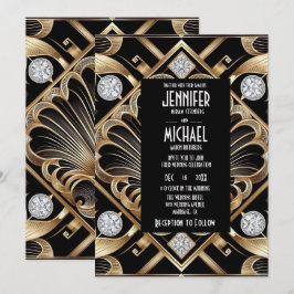 Art Deco Black & Gold Diamond Wedding Invitations