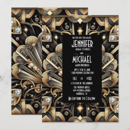 Art Deco Black & Gold Diamond Wedding Invitations