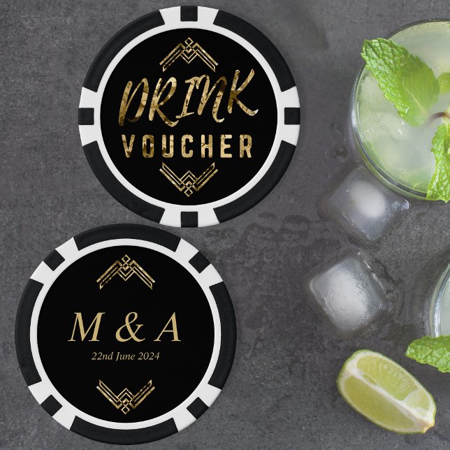 Art Deco Black Gold Drink Gutschein Pokerchips (Art Deco Black Gold Drink Voucher Poker Chips)