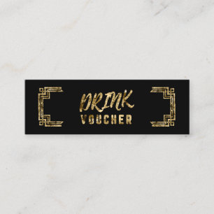 Art Deco Black Gold Drinks Gutschein Mini Visitenkarte
