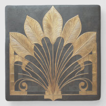 Art Deco Black Gold Feather Fan