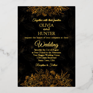 Art Deco Black Gold Foil Script Klassische Hochzei Folieneinladung