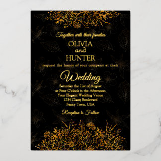 Art Deco Black Gold Foil Script Klassische Hochzei Folieneinladung
