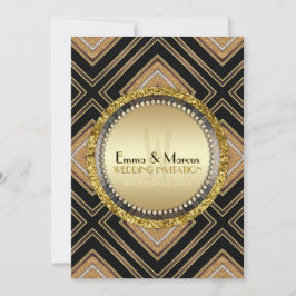 Art Deco Black Gold Geometrie Hochzeitsveranstaltu Einladung