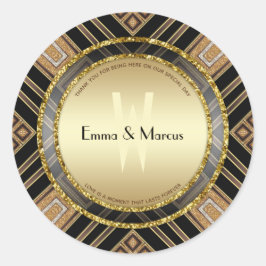 Art Deco Black Gold Geometrie Hochzeitsveranstaltu Runder Aufkleber
