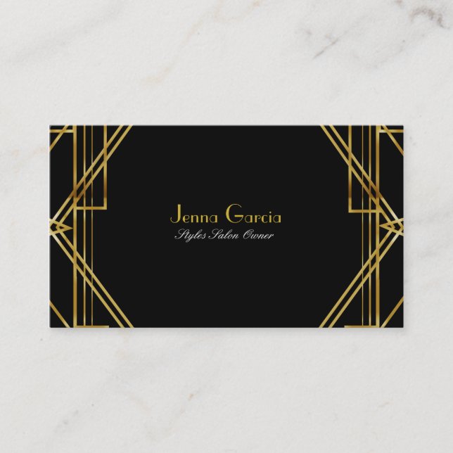 Art Déco Black & Gold Glamor Chic Carte de visite (Devant)