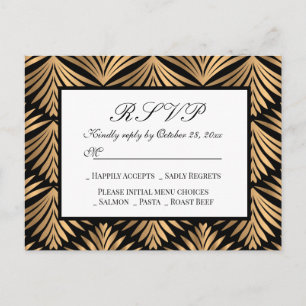 Art Deco Black Gold Great Gatsby Wedding RSVP Card Einladungspostkarte