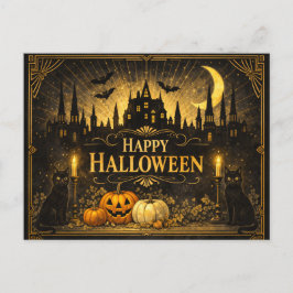 Art Deco Black Gold Halloween Feiertagspostkarte