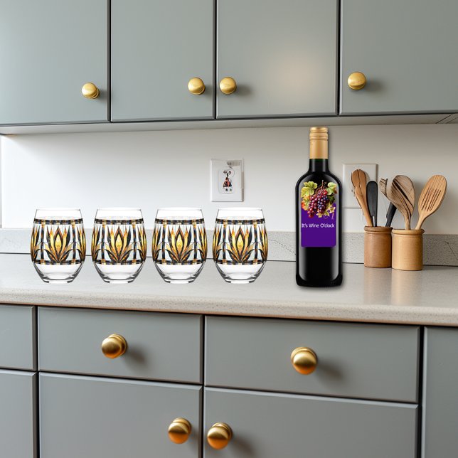 Art Deco Black Gold Hartglas Weinglas Ohne Stiel (Von Creator hochgeladen)