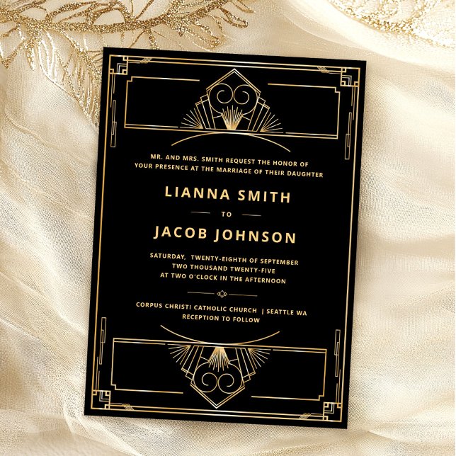 Art Deco Black Gold Hochzeit der 1920er Jahre Einladung (Von Creator hochgeladen)
