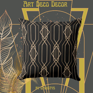 Art Deco Black & Gold Lumbar Pillow Kissen