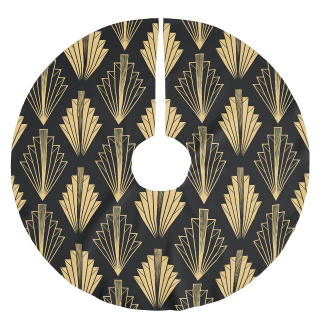 Art Deco Black Gold: Nahtlos Polyester Weihnachtsbaumdecke (Vorderseite)