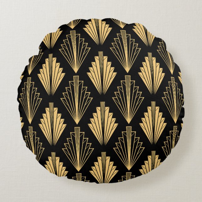 Art Deco Black Gold: Nahtlos Rundes Kissen (Vorderseite)