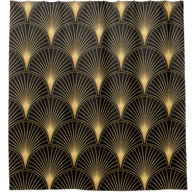 Art Deco Black Gold: Nahtloser Luxus Duschvorhang (Vorderseite)