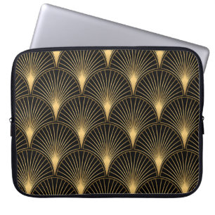 Art Deco Black Gold: Nahtloser Luxus Laptopschutzhülle
