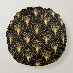 Art Deco Black Gold: Nahtloser Luxus Rundes Kissen