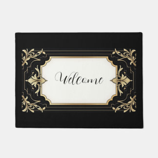 Art Deco Black & Gold Ornate Frame Area Rug Fußmatte