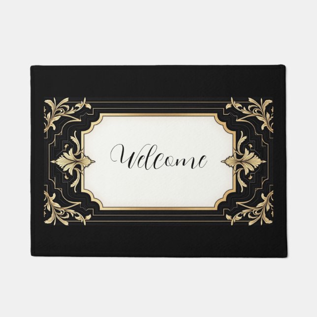 Art Deco Black & Gold Ornate Frame Area Rug Fußmatte (Vorderseite)
