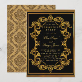 Art Deco Black Gold Royal Engagement Party Invita Einladung