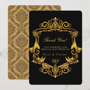 Art Déco Black Gold Royal Mariage Merci Cartes