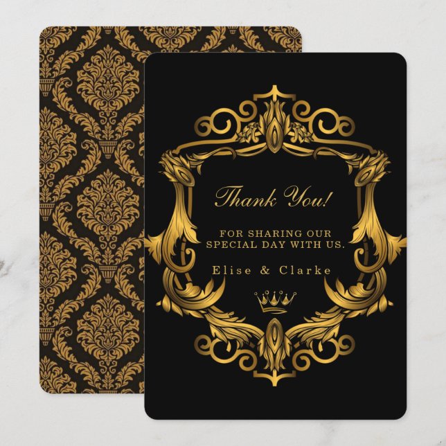 Art Deco Black Gold Royal Wedding Danke, dass Sie  Einladung (Vorne/Hinten)