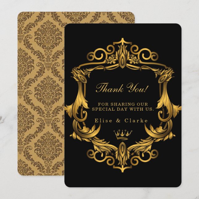 Art Deco Black Gold Royal Wedding Danke, dass Sie  Einladung (Vorne/Hinten)