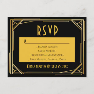 Art Deco Black Gold UAWG Great Gatsby Wedding Einladungspostkarte