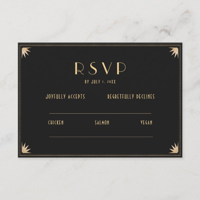 Art Deco Black Gold Wedding 20 | UAWG QR-Code Begleitkarte (Vorderseite)
