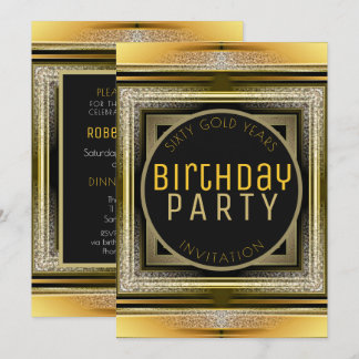 Art Deco Black Golden 60. Geburtstagsparty Einladu Einladung
