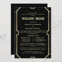 Art Deco Black Probe Willkommensessen Einladung