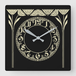 Art Deco Black Quadratische Wanduhr