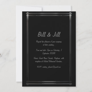 Art Deco Black + Silver Geometric Border Wedding Einladung