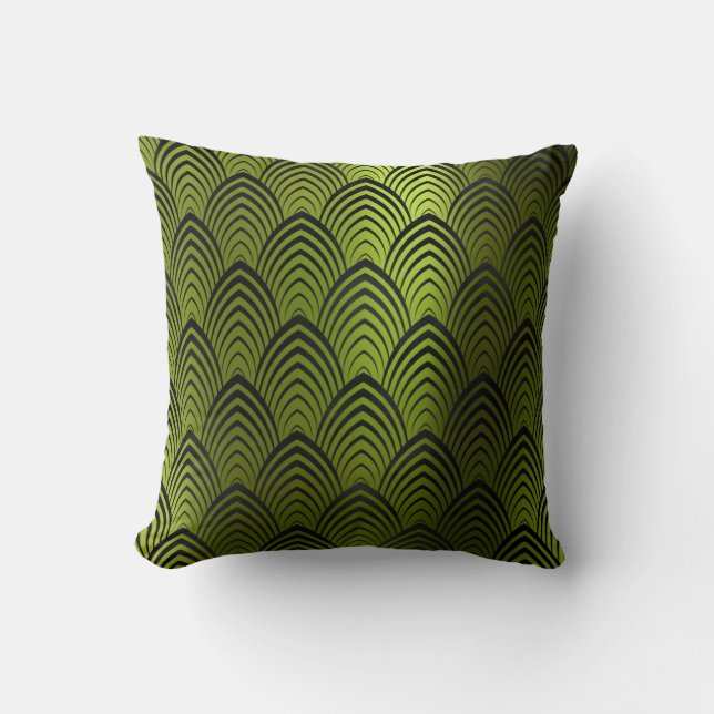 Art Deco Black Tropic Metallic Geometrische Skala Kissen (Vorderseite)